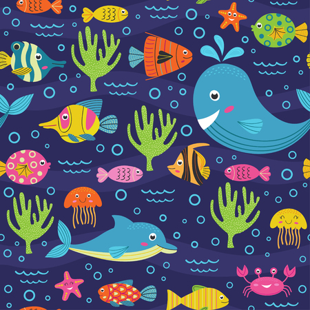 Seamless pattern with marine animals - vector illustration, epsのイラスト素材