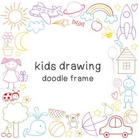 frame with kids drawingのイラスト素材