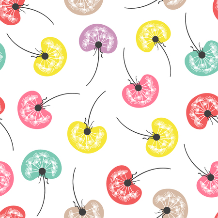 seamless pattern with colorful dandelionsのイラスト素材