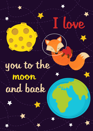 love card with fox in spaceのイラスト素材