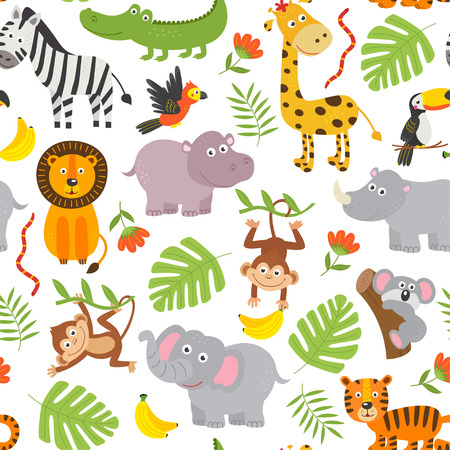 seamless pattern jungle animals on white backgroundのイラスト素材