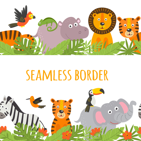 seamless border with jungle animalのイラスト素材