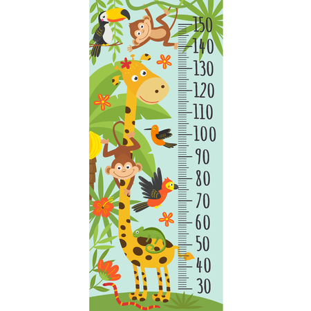 growth measure with giraffe and other jungle animalsのイラスト素材