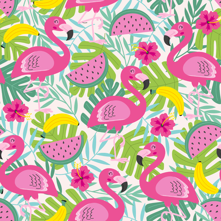 seamless pattern with flamingo and fruitsのイラスト素材