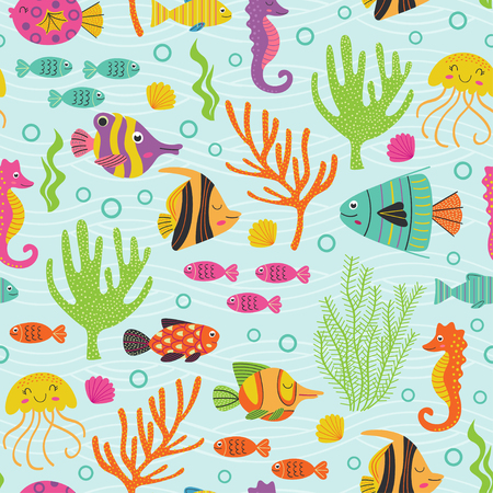 seamless pattern under the sea with marine animalsのイラスト素材