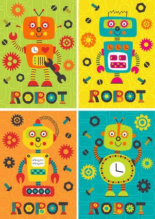 set of posters with robots  - vector illustrationのイラスト素材