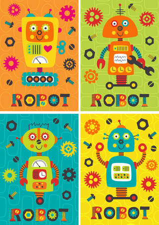 set of posters with robots  - vector illustrationのイラスト素材