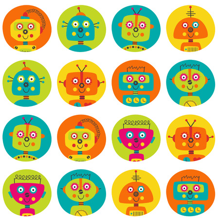 pattern with colorful robots in circle - vector illustrationのイラスト素材