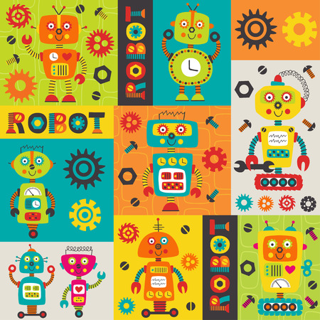 pattern with colorful robots - vector illustrationのイラスト素材
