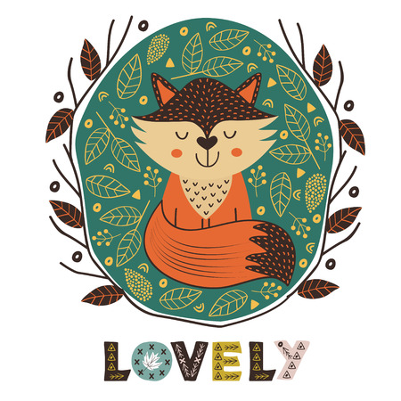 poster of cute fox in Scandinavian style - vector illustrationのイラスト素材