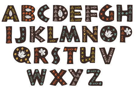 decorative black forest alphabet in Scandinavian style - vector illustrationのイラスト素材