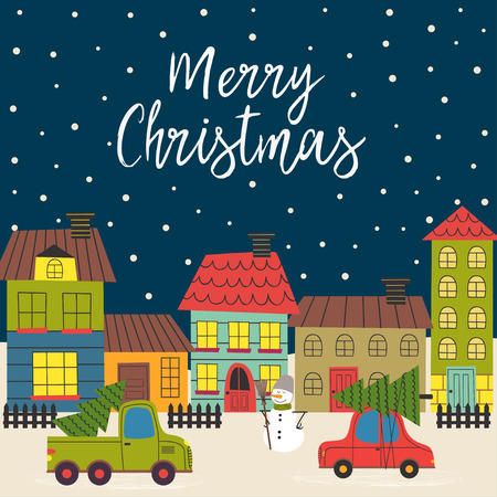 Christmas time in winter time - vector illustrationのイラスト素材