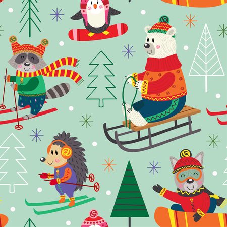 skiing, snowboarding - vector illustrationのイラスト素材
