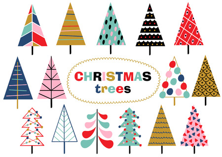 set of isolated christmas trees - vector illustrationのイラスト素材