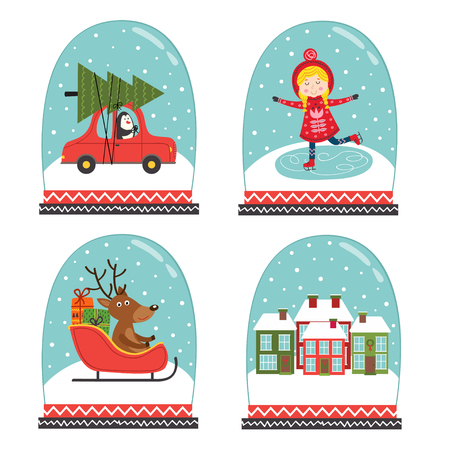 set of isolated decorative snow globes illustrationのイラスト素材