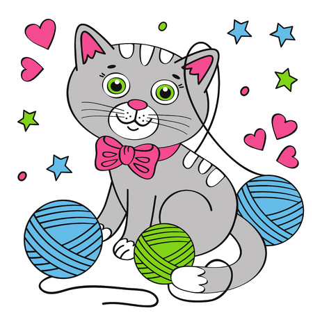cute cat on white background illustrationのイラスト素材