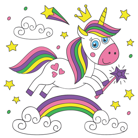 cute magical unicorn on white background illustrationのイラスト素材