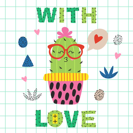 cactus in glasses illustrationのイラスト素材