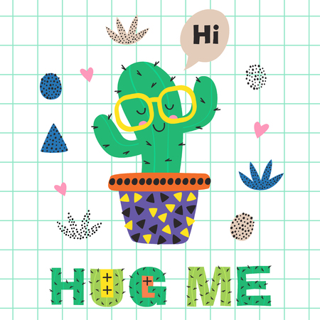 poster with funny cactus in glasses illustrationのイラスト素材