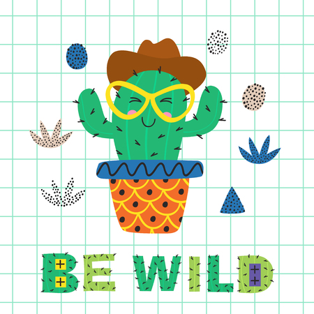 poster with wild cactus in glasses illustrationのイラスト素材