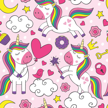 seamless pattern with little unicorns illustrationのイラスト素材