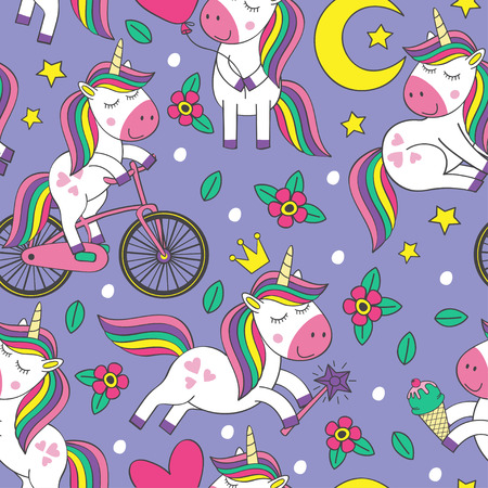 seamless pattern with little unicorns illustrationのイラスト素材