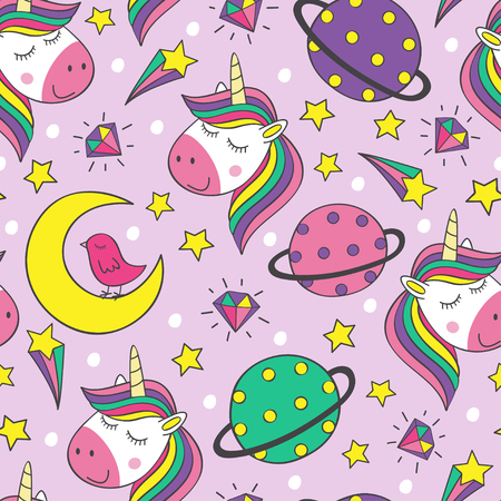 little unicorns and planets illustrationのイラスト素材