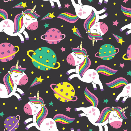 seamless pattern unicorns space in space illustrationのイラスト素材