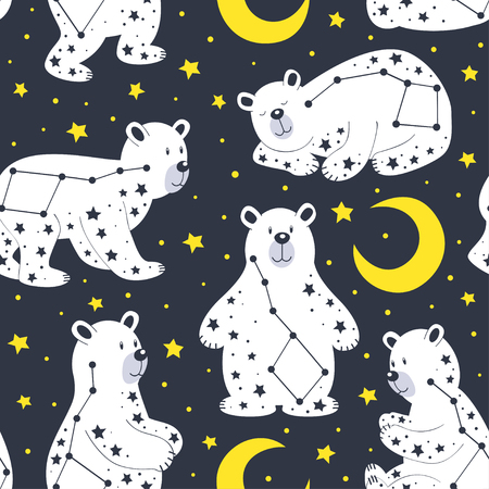 white bear and constellation Ursa Major illustrationのイラスト素材
