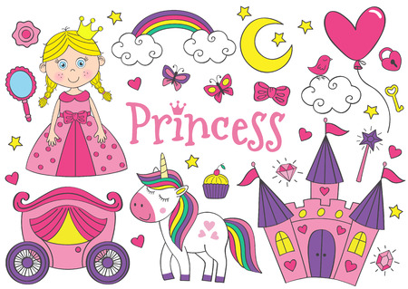 set of isolated cute princess and design elementsのイラスト素材