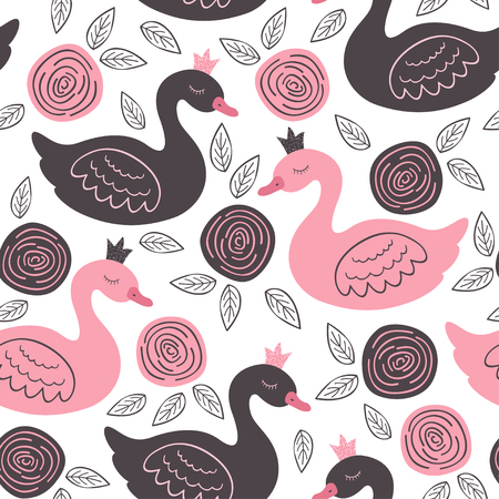 pink and black princess pattern illustrationのイラスト素材