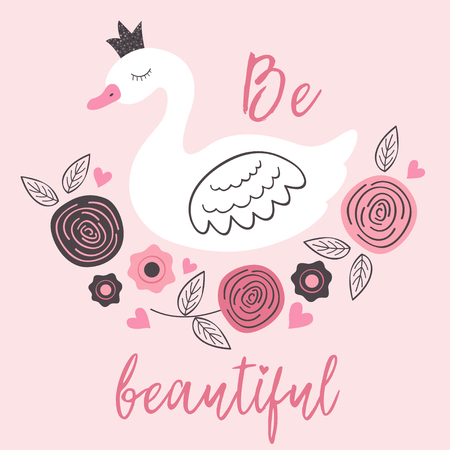 poster with beautiful princess white swan illustrationのイラスト素材