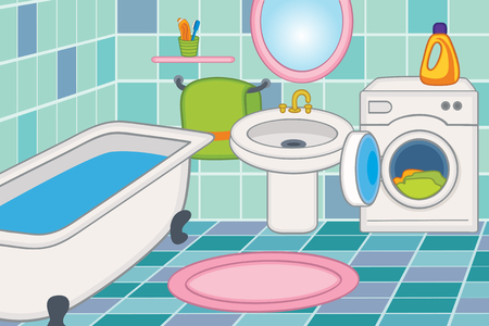 cartoon bathroom interior illustrationのイラスト素材
