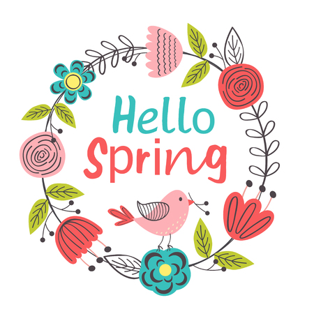 Easter floral frame with chicken illustrationのイラスト素材