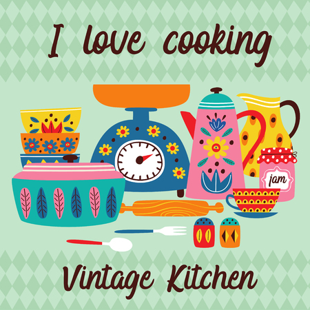 poster with vintage kitchen illustrationのイラスト素材