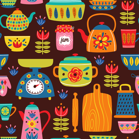 brown kitchen seamless pattern illustrationのイラスト素材