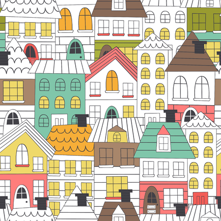 seamless pattern coloring houses illustrationのイラスト素材