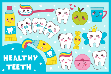 dental set with healthy teeth illustrationのイラスト素材