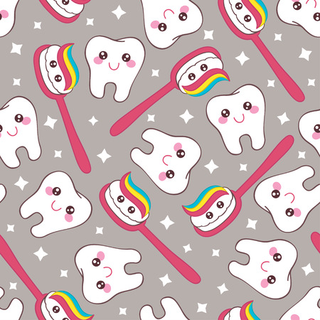 gray seamless pattern with tooth and toothpaste illustrationのイラスト素材