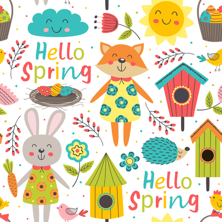 funny spring seamless patternのイラスト素材