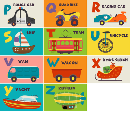 alphabet card with transportのイラスト素材