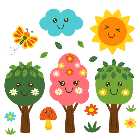isolated funny forest kawaii part 1 - vector illustrationのイラスト素材