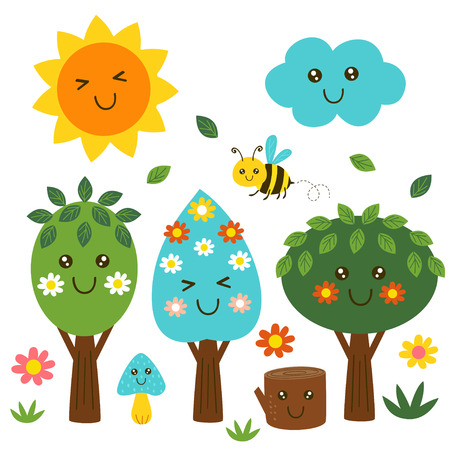 isolated funny forest kawaii part 2 - vector illustrationのイラスト素材