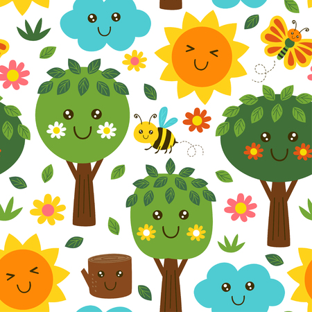kawaii seamless pattern - vector illustrationのイラスト素材