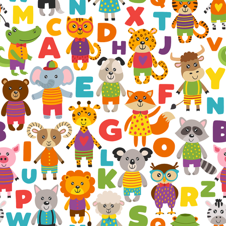 seamless pattern with cute animals - vector illustrationのイラスト素材