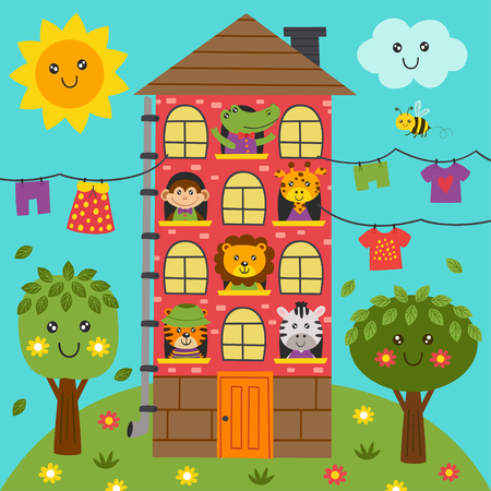 cute animals in the home - vector illustrationのイラスト素材