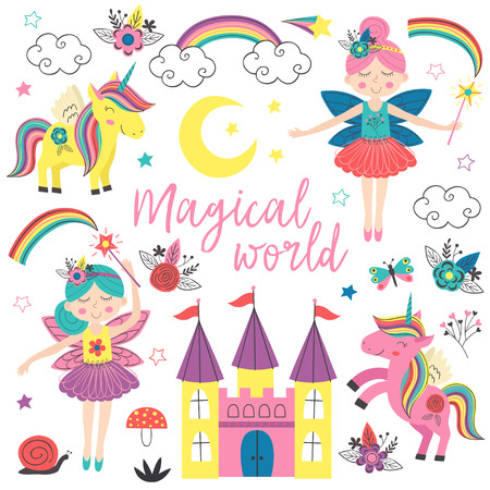 set of isolated magical characters and elements - vector illustrationのイラスト素材