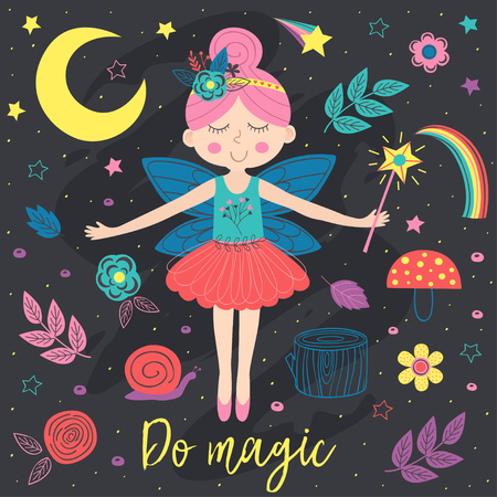 poster with night magic fairy - vector illustrationのイラスト素材