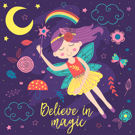 poster with night magic fairy - vector illustrationのイラスト素材