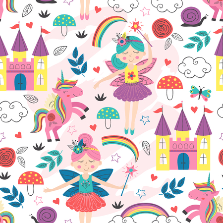 seamless pattern with fairy characters - vector illustrationのイラスト素材